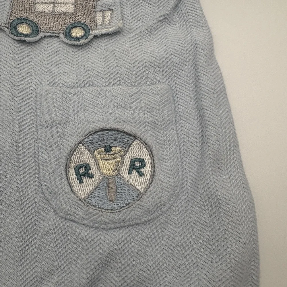 Vintage Honors Baby Coverall Boys 0-3 Months Blue Herringbone Train One‎ Piece